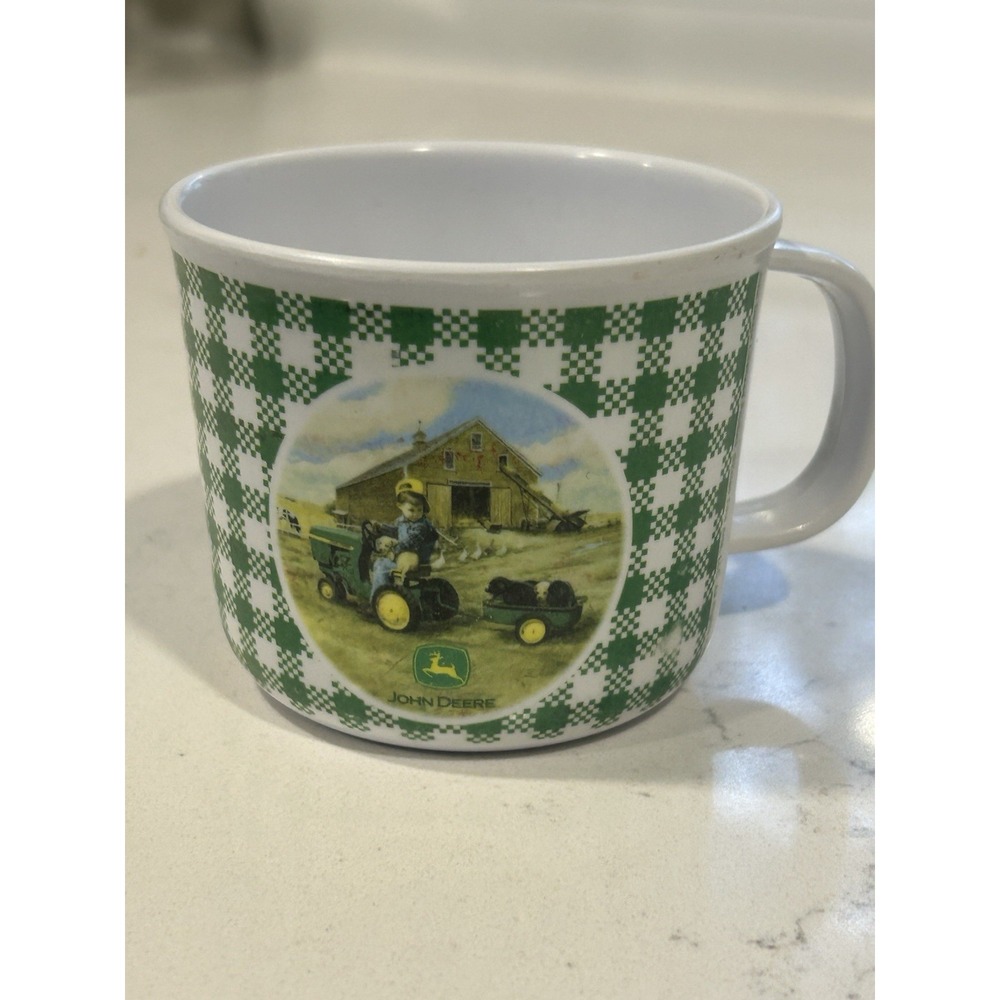 John Deere green gingham Check child cup little farmer Plastic - Picture 3 of 6